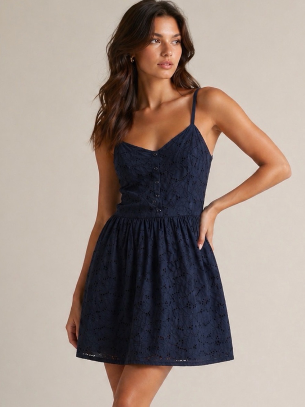 Revolve SUPERDRY 50s Boardwalk Navy Lace Eyelet Mini Dress Size Medium NWT